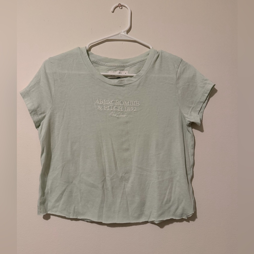 Abercrombie & Fitch Mint Green Cropped T-Shirt Logo Tee Size S